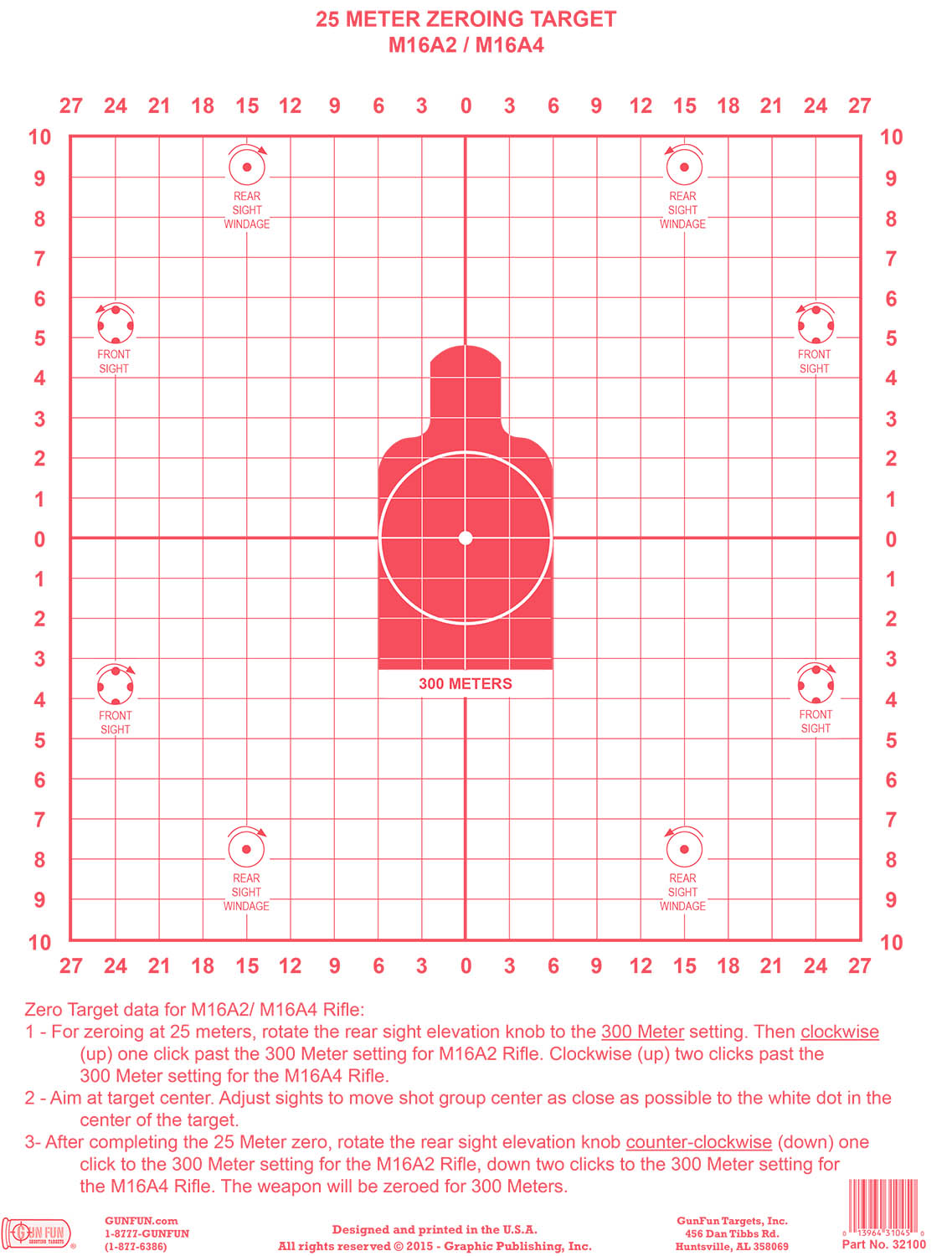M16 A2 and A4 Zeroing Target Red (32110)